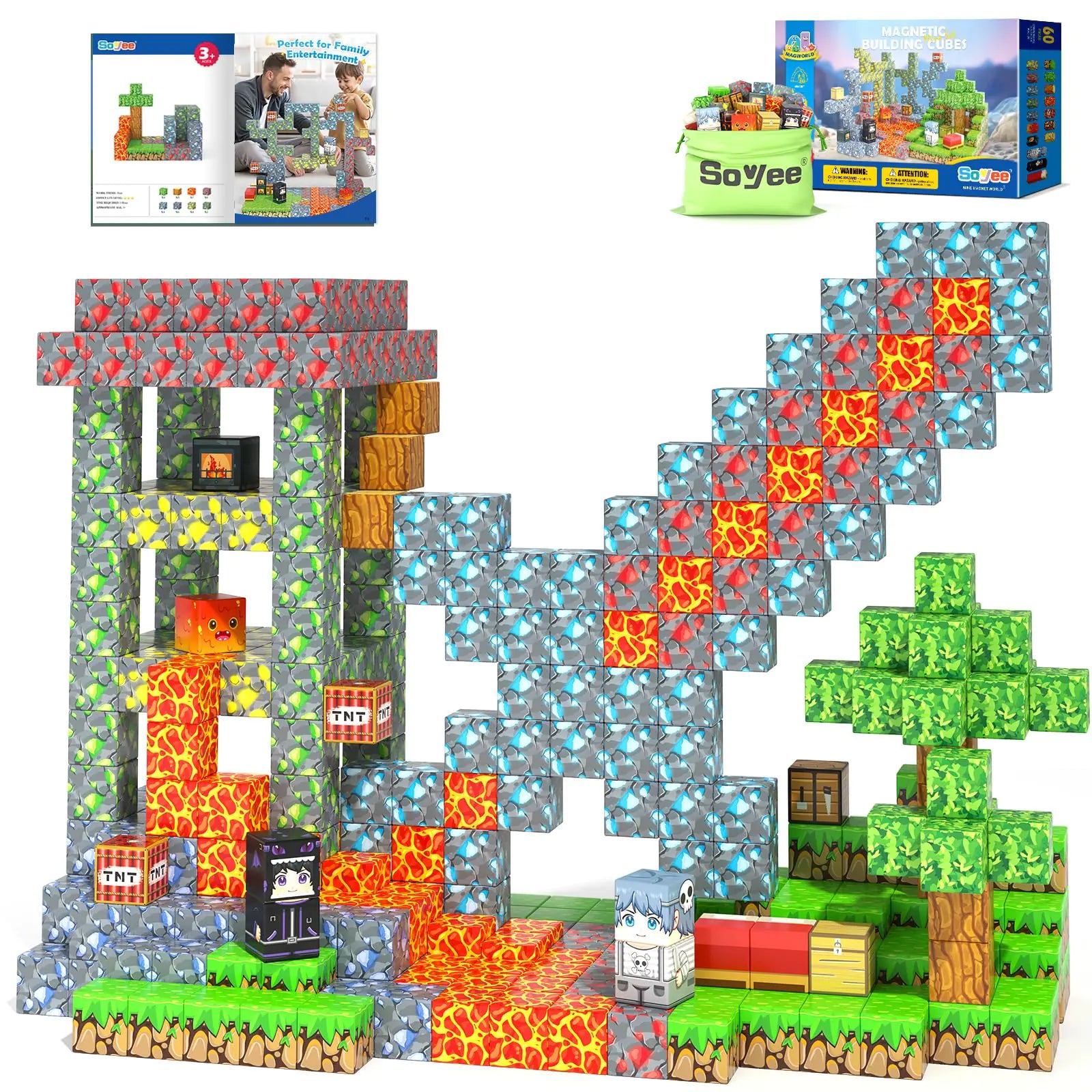 Magnetic Blocks - Build Mine Magnet World Forest Mine Set Magnet Building Blocks Kids Toys for 3+ Year Old Boys & Girls 1 Magnetic Cubes STEM Sensory Building Toys Kids Game Xmas Gifts