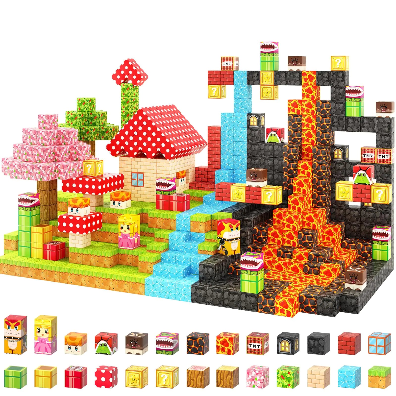 110PCS Magnetic Blocks - Build Mine Magnet World Magic Teleport Pipes Set Building STEM Sensory Toddler Toys for 3+ Year Old Boys & Girls Compatible with All Magworld 1” Magnetic Blocks Kids Toys